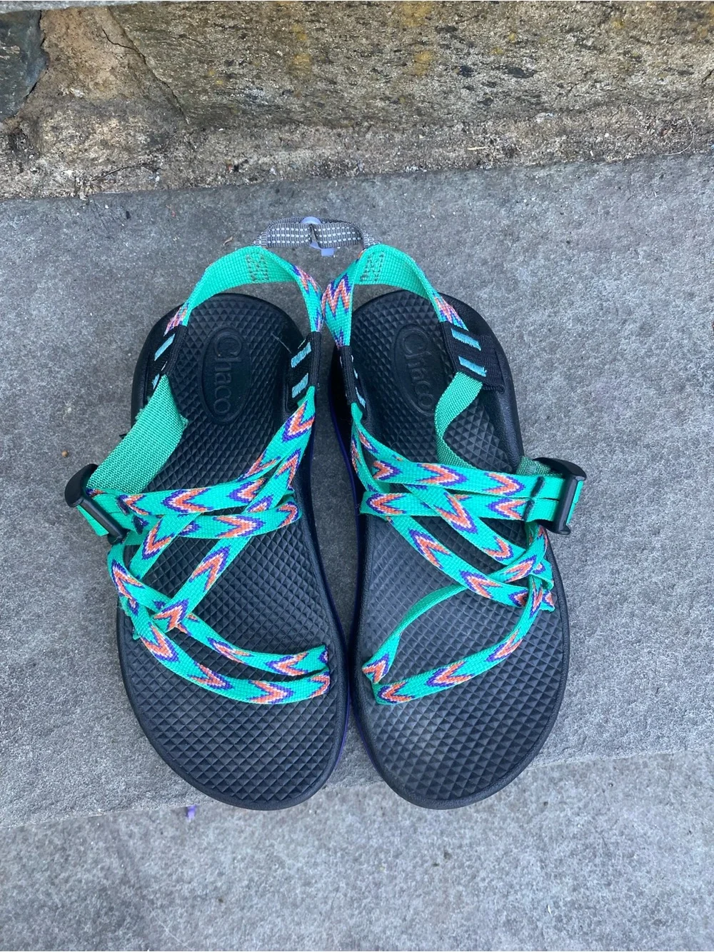 Chaco Kids Size 3 Teal Purple Black Strappy Sandals